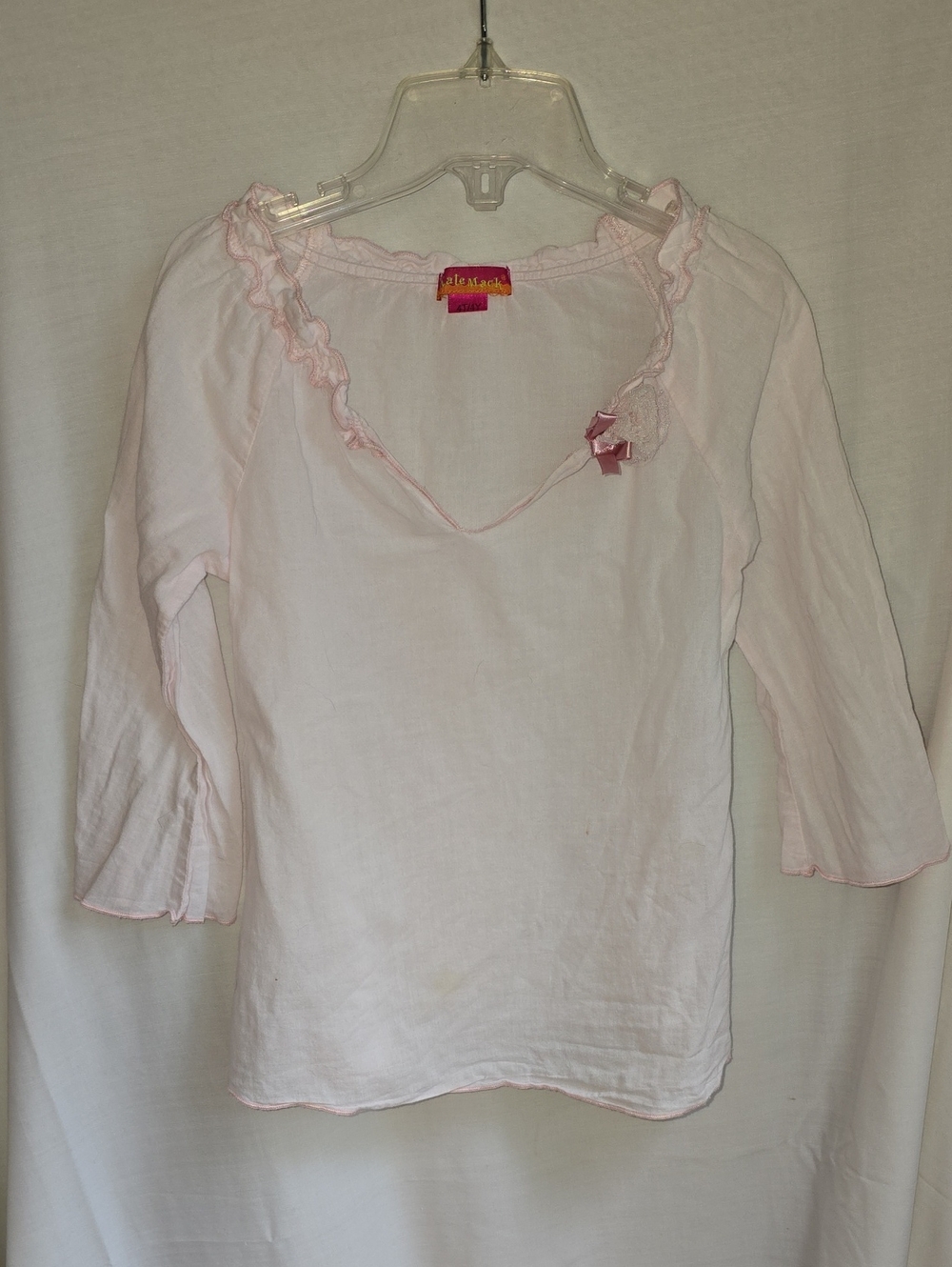Kate Mack Pale Pink Ruffle-Trim Long Sleeve Top